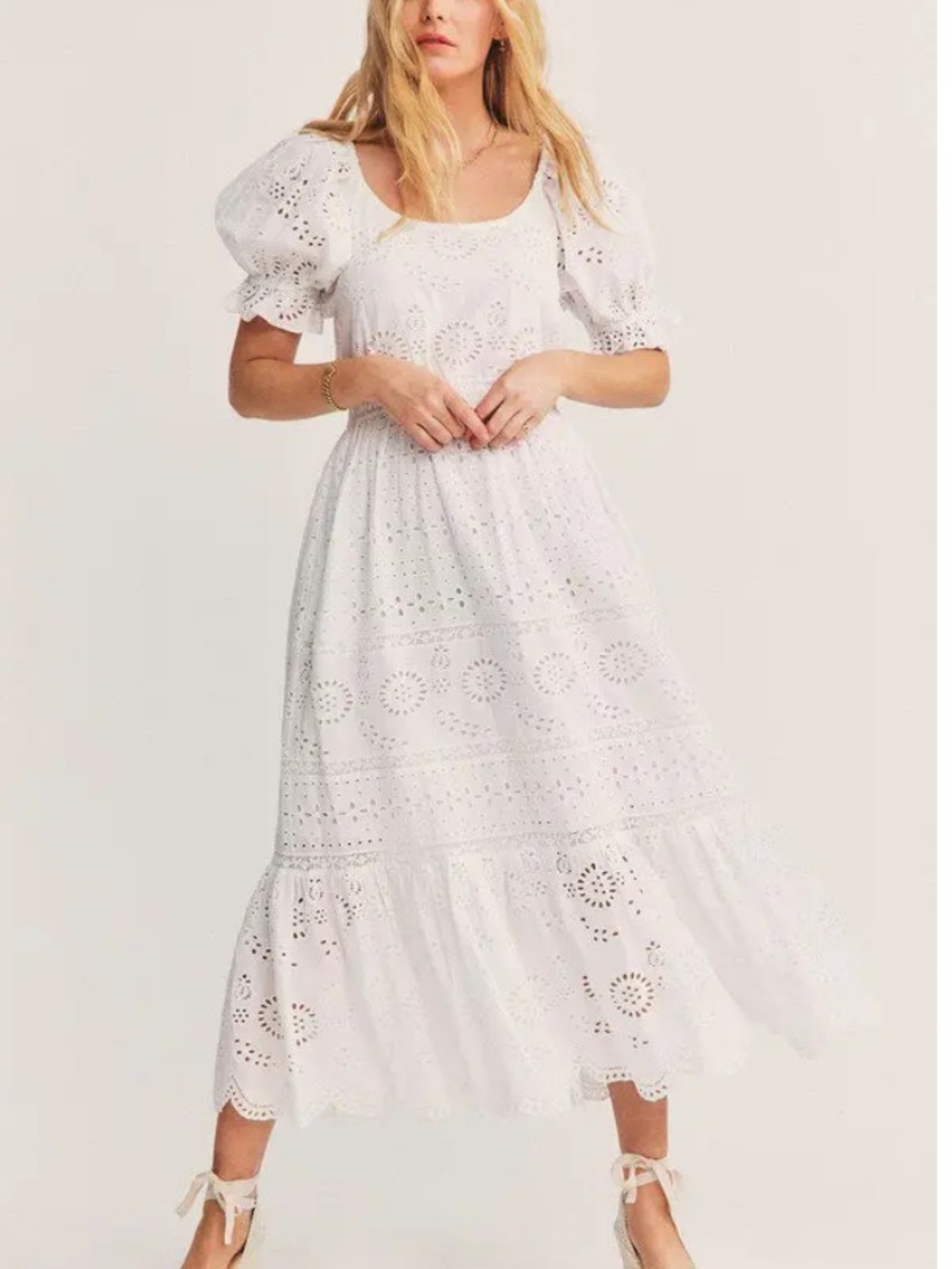 LoveShackFancy White Eyelet Lupita Midi Dress